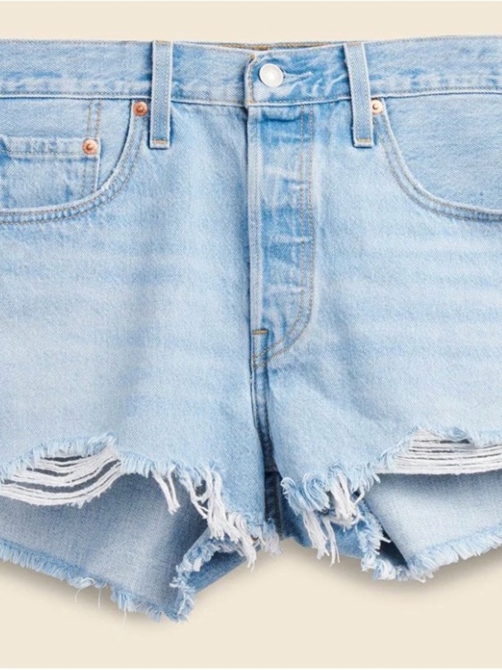 Levi's 501 “Capital E” Light Blue High-Rise Frayed Hem Denim Shorts Waist 29 - Picture 13 of 13